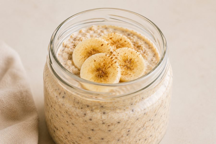 Creamy banana overnight oats in a jar ready for meal prep breakfast