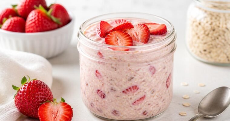 Strawberry Protein Overnight Oats (Low Calorie & Creamy)