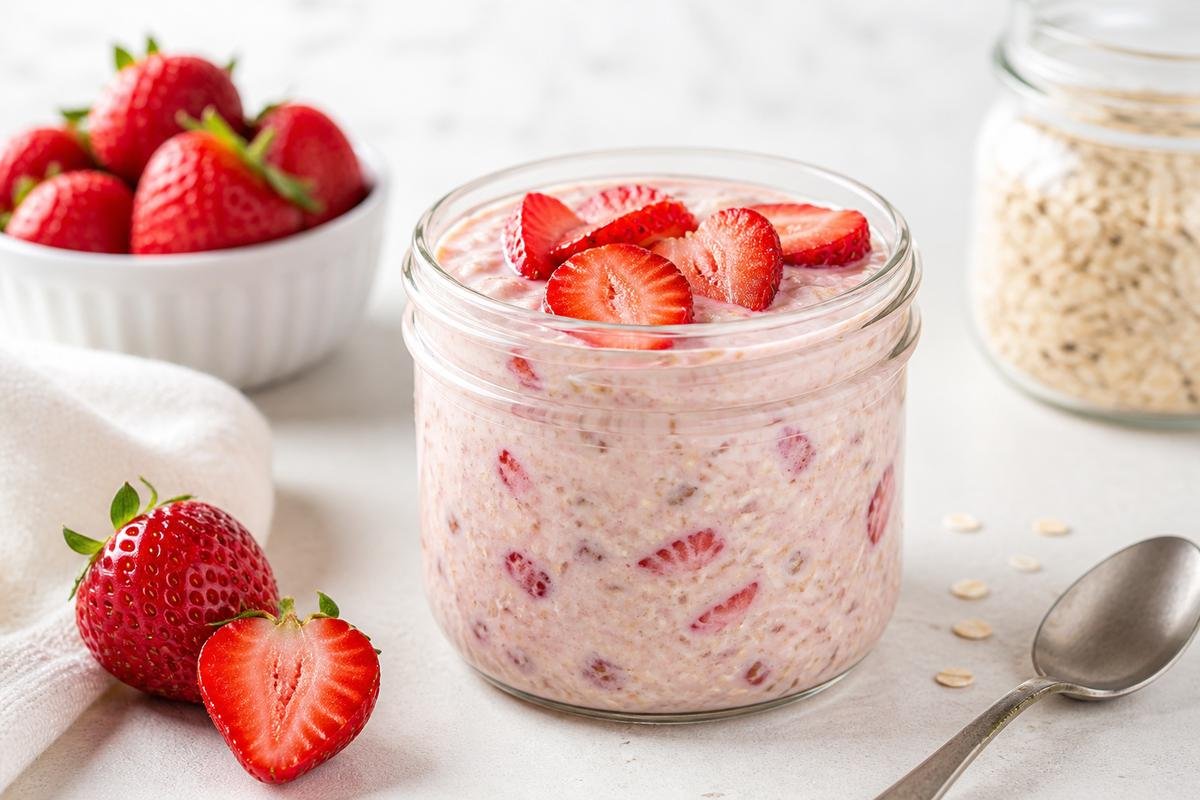 Strawberry Protein Overnight Oats (Low Calorie & Creamy)